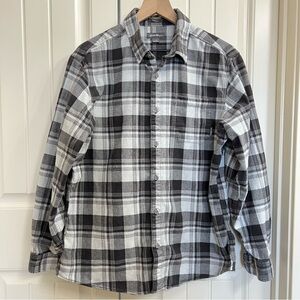 Eddie Bauer Mens Heavyweight Flannel Shirt in Gray Plaid, Size L